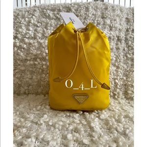 Prada Yellow Nylon Drawstring Pouch.
